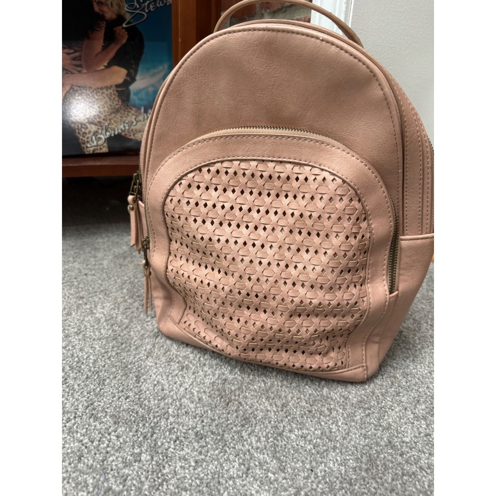 Maurices Blush Pink Faux Leather Perforated Mini Backpack Boho Tassel Bag